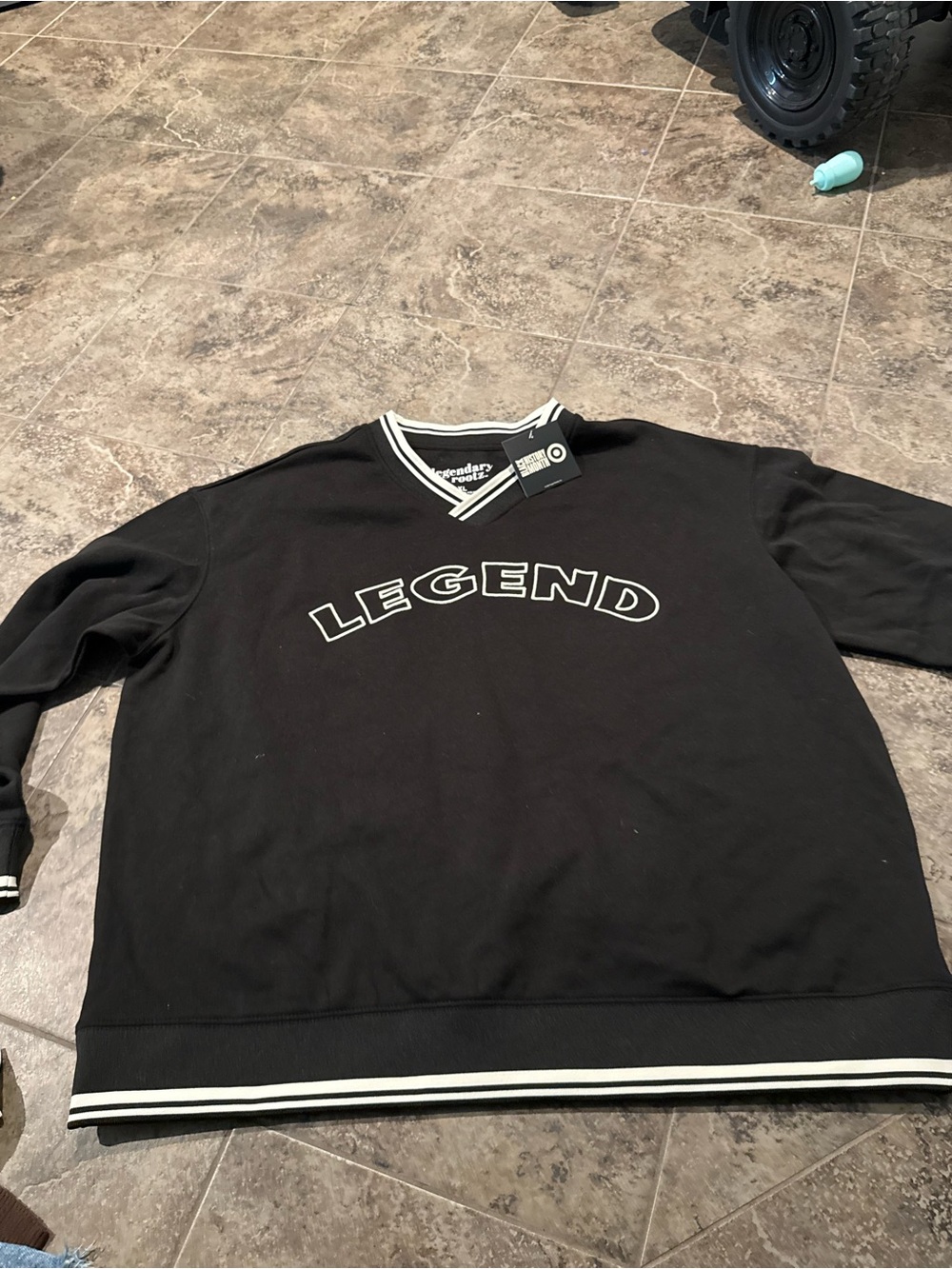 Men's Black V-Neck Sweater with White Contrast Trim